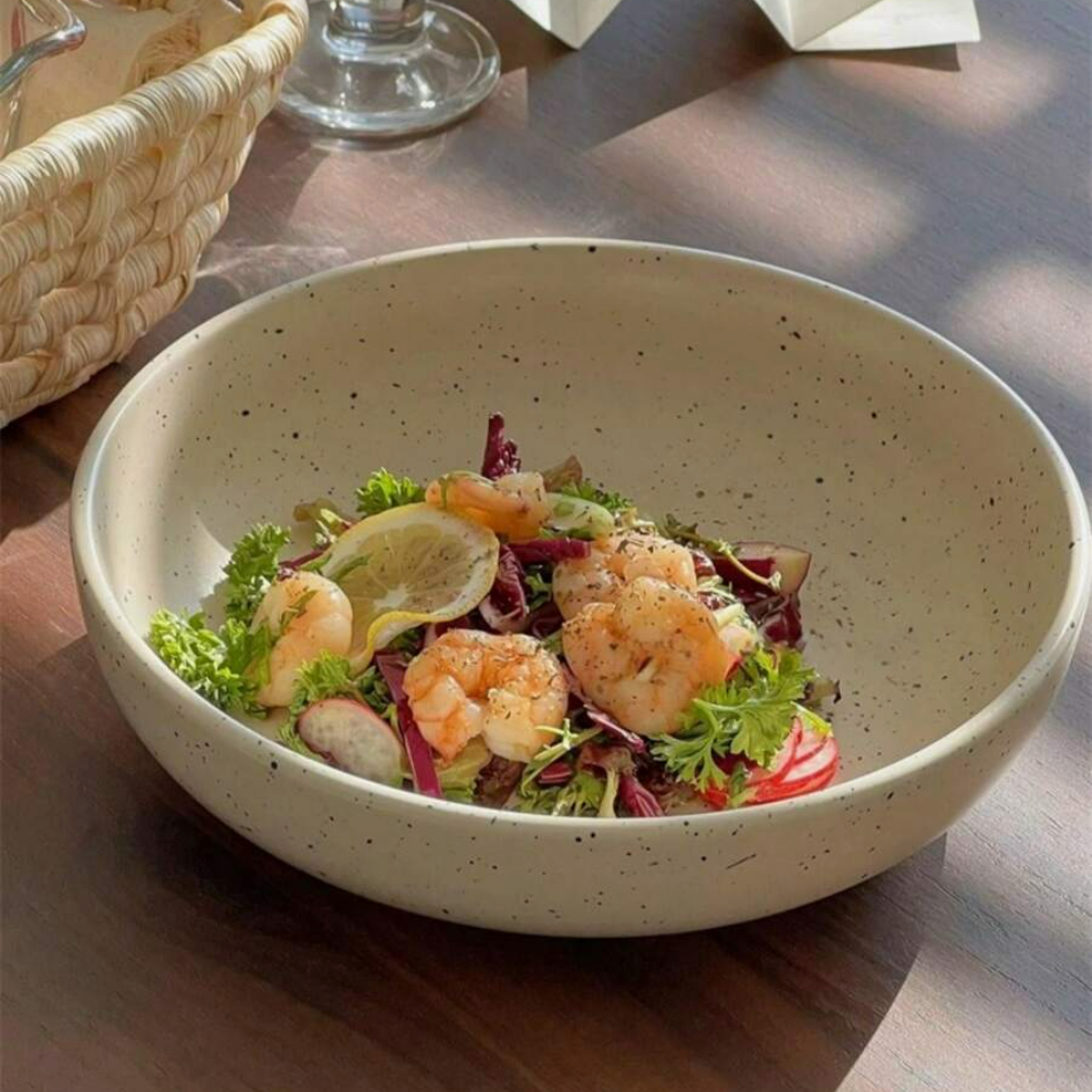 1 round beige splash ink salad plate