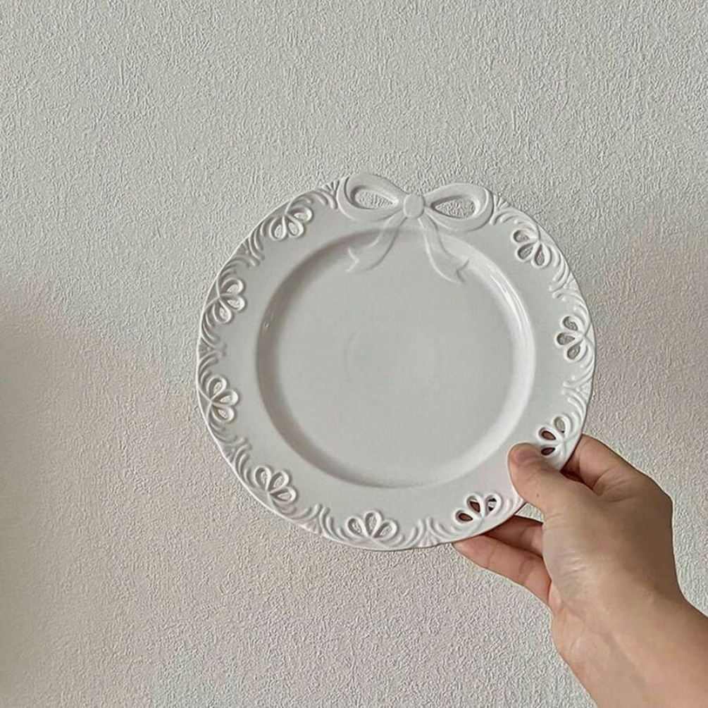 French small bow relief ceramic plate dessert cake Western plate