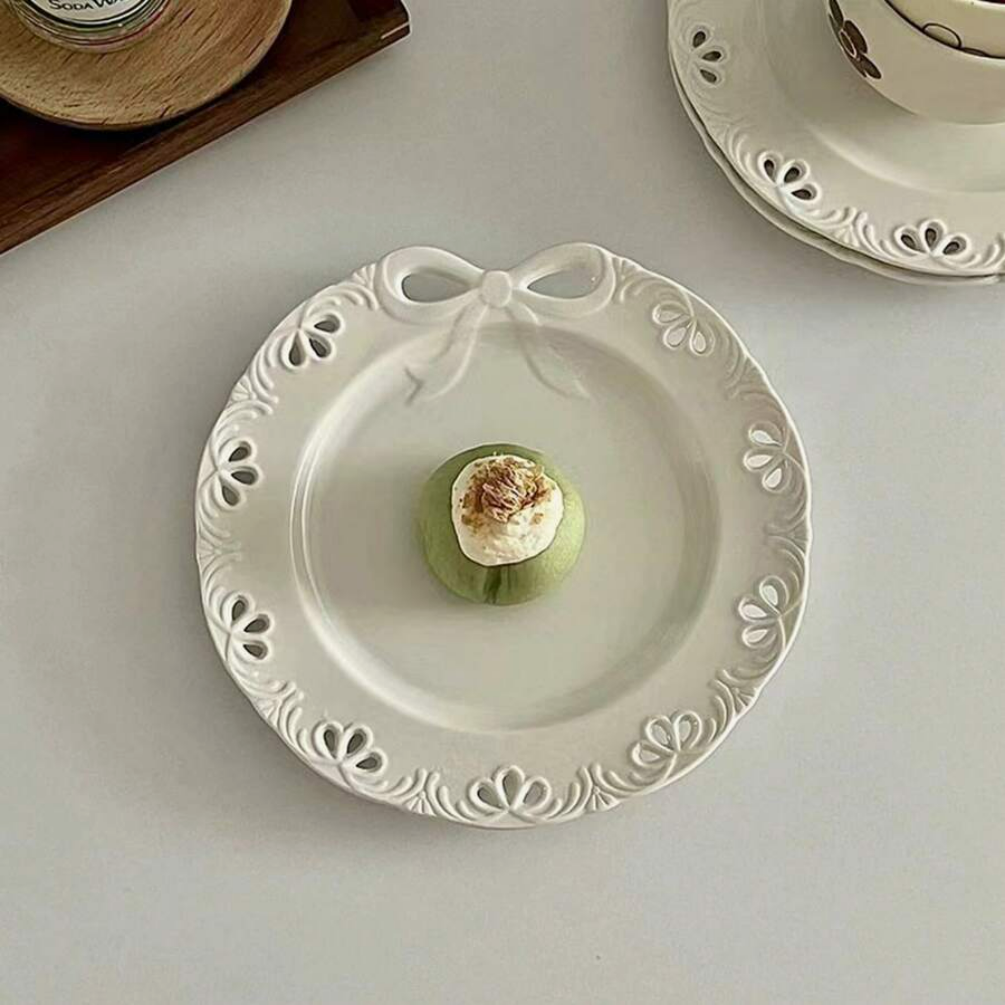 French small bow relief ceramic plate dessert cake Western plate