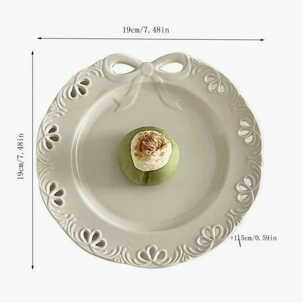 French small bow relief ceramic plate dessert cake Western plate