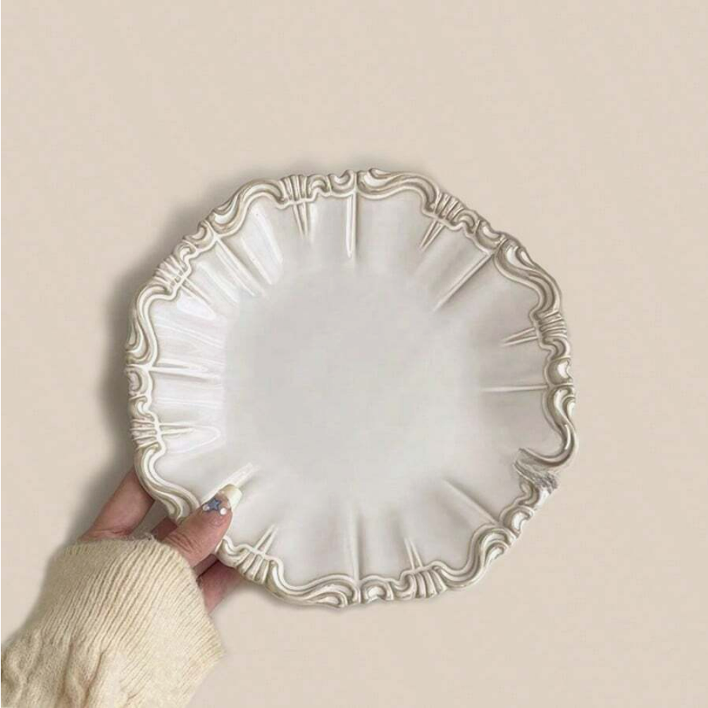 1 vintage embossed ivory ceramic dinner plate