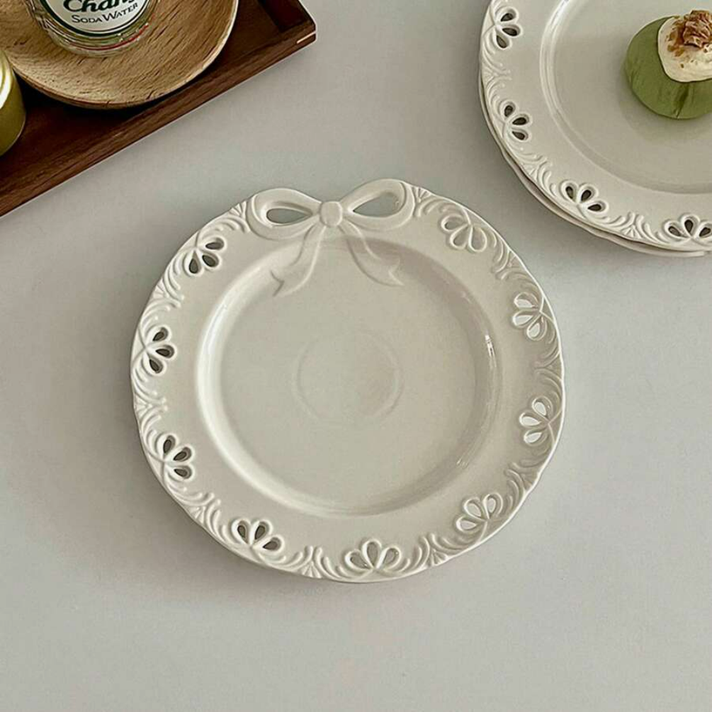 French small bow relief ceramic plate dessert cake Western plate