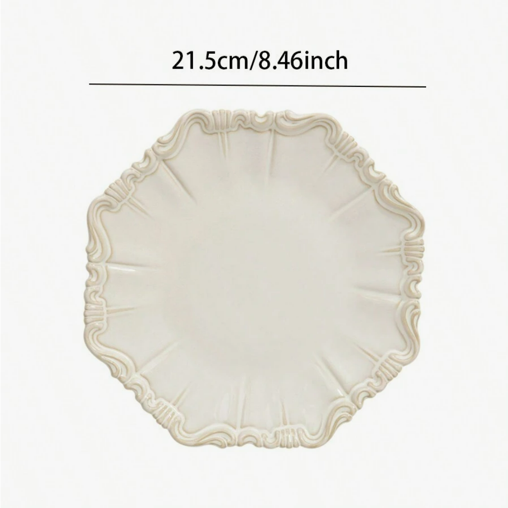 1 vintage embossed ivory ceramic dinner plate